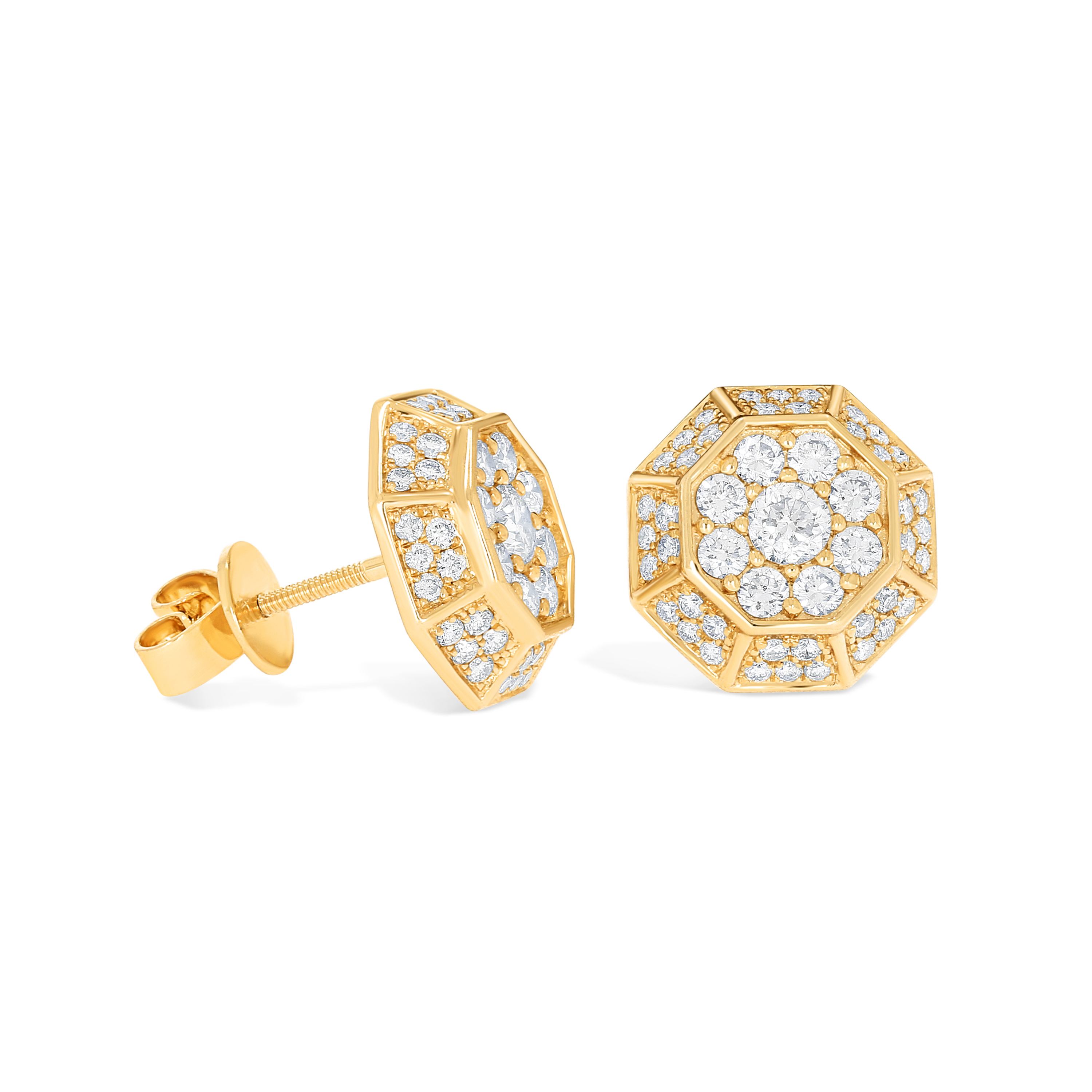 Octagon Cluster Diamond Earrings 1.47 ct. 10k Yellow Gold